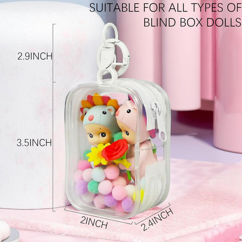 Clear Figure Display Bag with Keychain, Portable Small Doll Storage Bag with Zipper Closure for Collectibles