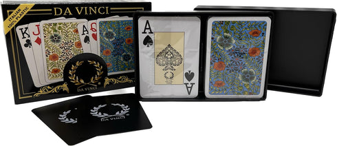 DA VINCI Fiori - Italian 100% Plastic Playing Cards - 2 Deck Set, Poker Size Large Print Jumbo Index