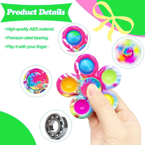 FODYNE 50Pcs Pop its Fidget Spinners for Kids, Fidgets Toys Bulk for Adults, Valentines Day Gifts Anxiety Toys Stress