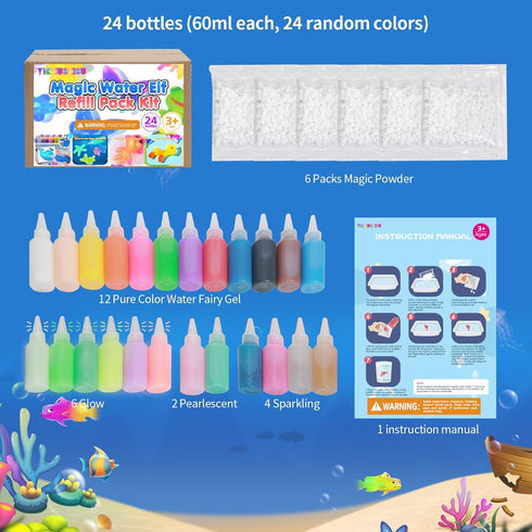 Bonding(12Solid+6Glow+4Sparkling+2Pearlescent) Magic Water Elf Refill Kit for Kids,DIY Glow Magic Elves Refills,Safe