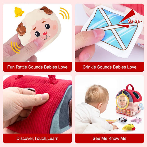 612 Easter Baby Toys Months, Montessori Sensory Farm Barn with Plush Animals, Rattles, Crinkle Paper & Mirror First
