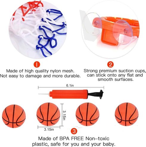 Cyfie Bath Toys for Toddlers - Bathtub Basketball Hoop Set with 4 Balls - Suction Cup Shower Toy for Ages 3-8