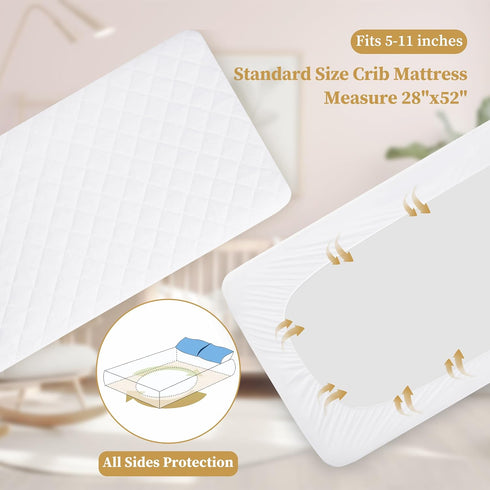 2 Pack (28x52 Inches) Safe and Sound Bamboo Viscose Crib Mattress Protector, Waterproof Quilted Crib Mattress Pads
