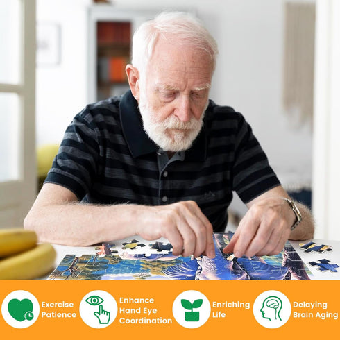 100 Piece Jigsaw Puzzle for Seniors - Elephant Forest Large Piece Puzzles for Alzheimer's Activity 15" x 19"