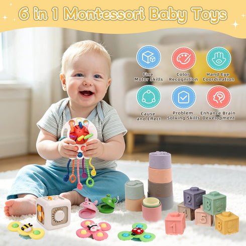 6-12 6 1 1-3, 1 Baby Toys Months, in Montessori Toys for Toddlers Infant Sensory Pull String Toy, Fidget Spinners Soft