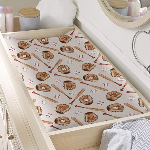 KuphiL10C Girls-16x32 Watercolor Baseball Gloved Pattern Baby Changing Pad Cover, Unisex Sport Theme Nursery Diaper