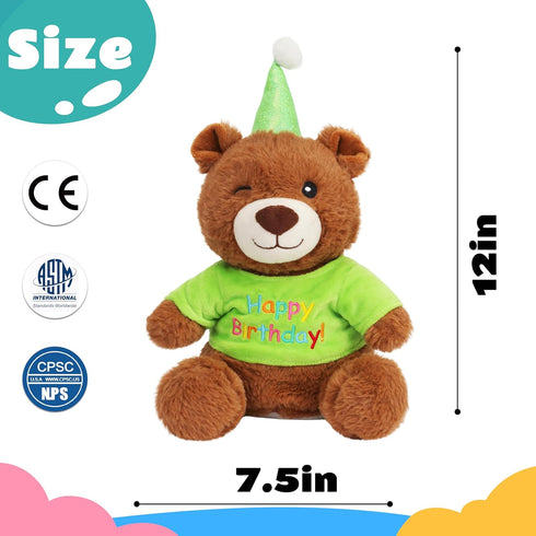 Cuteoy Happy Birthday Bear Musical Stuffed Animal Shaking Singing Dancing Plush Toy Electric Interactive Animated