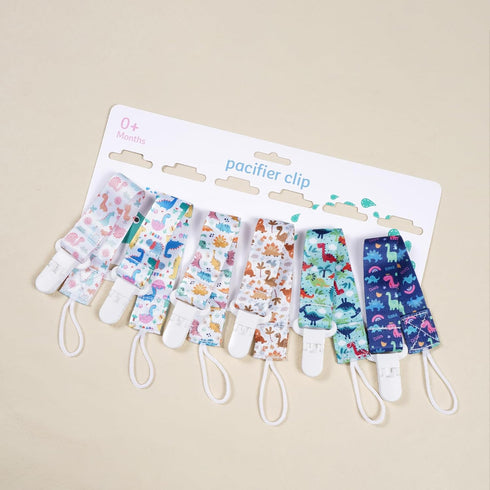 Essentials,Pack 6 Set. Baby Pacifier Clip,Paci Leash Binky Clips for Baby Boys and Girls,Newborn of Gift (Dinosaur)