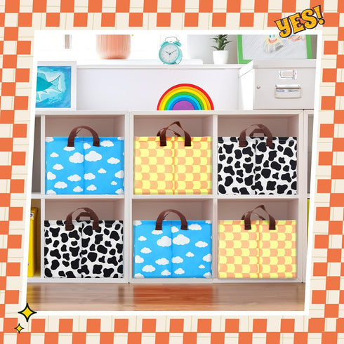Yoojahow 3 Pack Closet Storage Baskets Waterproof Canvas with Leather Handles Storage Bins Basket Organizer Collapsible