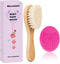 Mocokkiti Baby Hair Brush, Goat Bristles Brush and Rose Red Baby Silicone Brush