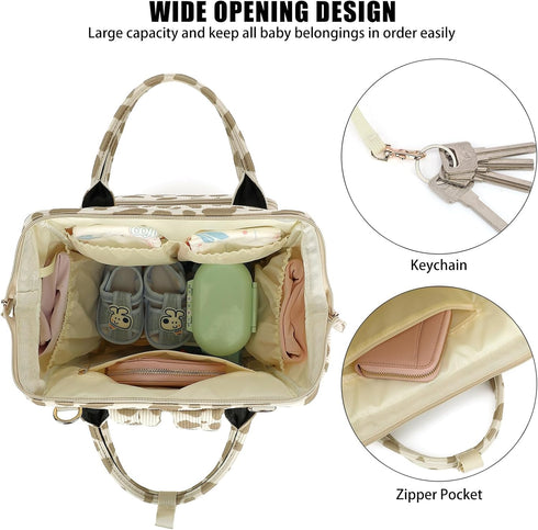 Xunteny Backpack Corduroy Diaper Bag for Women, Large Capacity Baby Bag for Mom and Girls Boys with Stroller Straps
