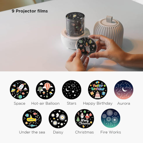 360 4 8 9 1200mAh mooas Rotating Projector Melody Nightlight (White), Rotating Nightlight, Wonderland Night Light