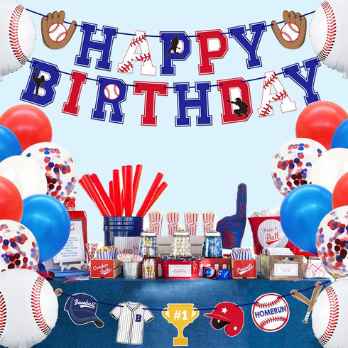 Baseball Birthday Party Decorations Supplies for Boys, Happy Birthday Banner, Cake Topper, Balloons