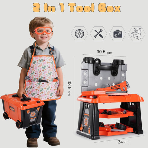 Set Set, 3-8 REXBETI Kids Tool with Box and Electronic Toy Drill, Pretend Play Kids Workbench Construction Kits