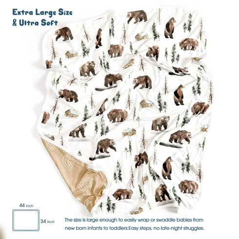 GRSSDER Baby Blankets Super Soft Stretchy Jersey Swaddle Blanket 2 Pack for Baby Boys, Double Layer Reversible Receiving Blankets 34 x 44, Extra Large for Swaddling, Deer & Bear by GRSSDER