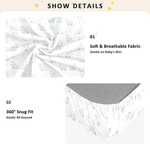 miaozhen 1 Pack 52x28 Cotton Baby Crib Sheets Soft Comfy Cartoon Pink and Blue Bees Playard Mattress Sheets for Nursery