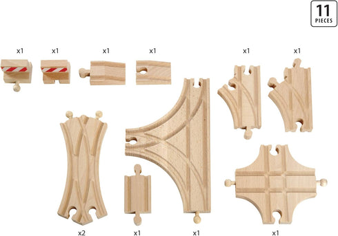 BRIO World 33307 Advanced Expansion Pack - 11 Piece Set of Wooden Train Tracks for Kids | Compatible with All Railway