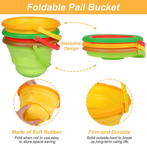 Twister.CK Set Summer 2.5L 3PCS Beach Sand Toys for Kids, Silicone Collapsible Foldable Beach Bucket Travel Beach Toys