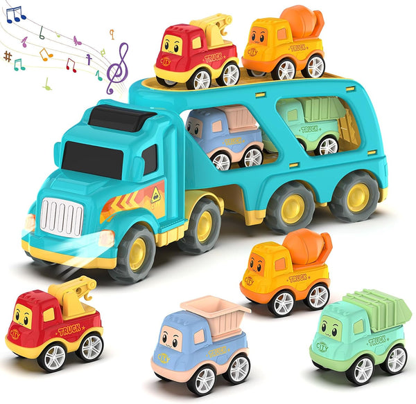 Toddler Car Toys for 3-5 Years Old, 4 Pack Small Pull Back Construction Vehicles, Christmas Birthday Gifts for Kids
