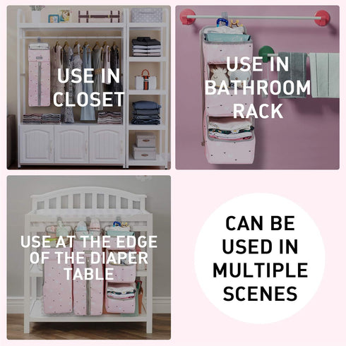 Orzbow 3-in-1 Nursery Organizer - Baby Diaper Caddy | Hanging Storage for Baby Essentials | Pink