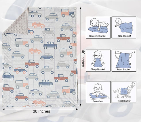 Carseat-30x40 Inches DuShow Cars Baby Blanket for Boys - Ultra Soft Double Layer Minky Blanket with Dotted Backing