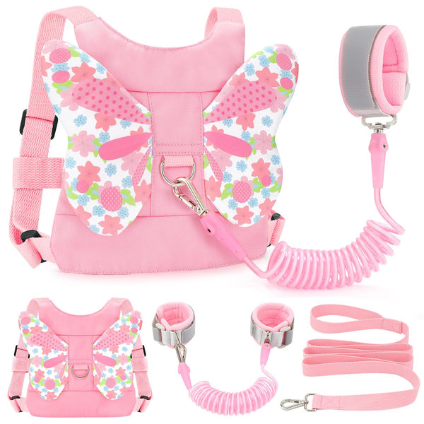 Pink Toddlers Leash + Anti Lost Wrist Link Child Safety Harness Walking Wristband Assistant Strap Belt for Kids