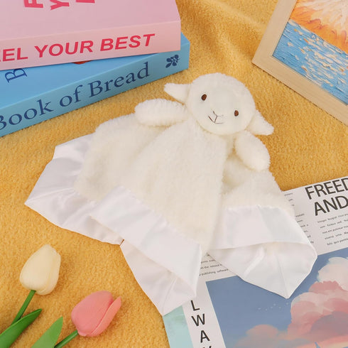 Apricot Lamb Stuffed Animals, Soft Security Blanket, White Lamb Infant Nursery Character Blanket, 14 Inches