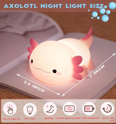 Axolotl Night Light for Kids,Cute Axolotl lamp Gifts Rechargeable light Table Lamp Bedside Lamp,LED Animal Silicone