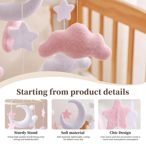 GOODMOM Cloud Mobile for Crib - A Handmade Gender Neutral Cloud Crib Mobile with Moon and Stars Boho Nursery Decor