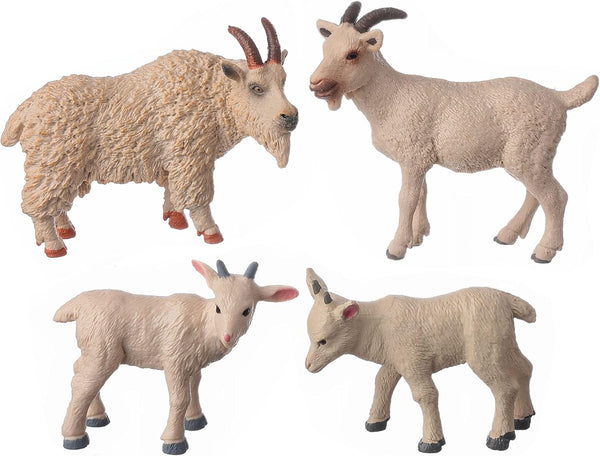 Animal Figures 4pcs Plastic White Goat Action Model, Educational Toys for Science Projects, Birthday Gift, Cake Topper