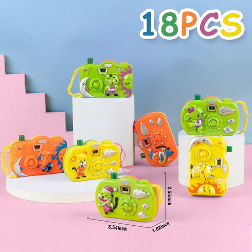 18Pcs Kids Toy Camera Set - 3 Color 6 Animal Patterns for Goodie Bags and Birthday Party Favors