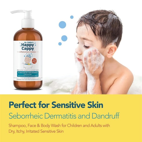 8 oz Happy Cappy Cradle Cap Medicated Shampoo and Body Wash with Comb - Baby Dandruff Shampoo, Helps Infants