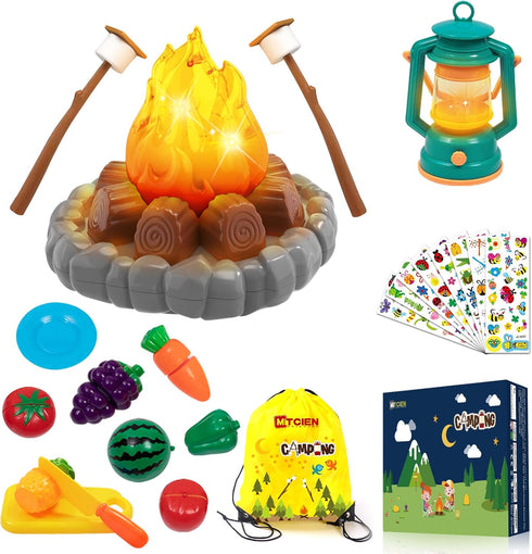 MITCIEN Camping Toys Play Set, Pretend Campfire, Play Food for Kids with