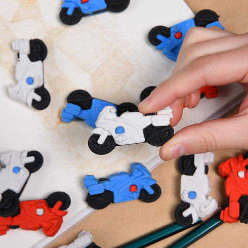 18Pcs Motorcycle Erasers for Kids, 3D Mini Motorbike Vehicle Puzzle Take Apart for Party Favors and Classroom Rewards