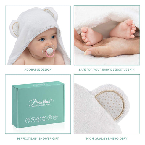 MINIBOO Hooded Baby Towels for Newborn - Super Soft Baby Bath Towels with Hood, Highly Absorbent Viscose Made from
