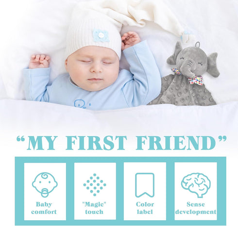 Elephant Baby Lovey, Unisex Newborn Security Blanket for Boys and Girls, Soft Lovie Baby Gifts, Grey