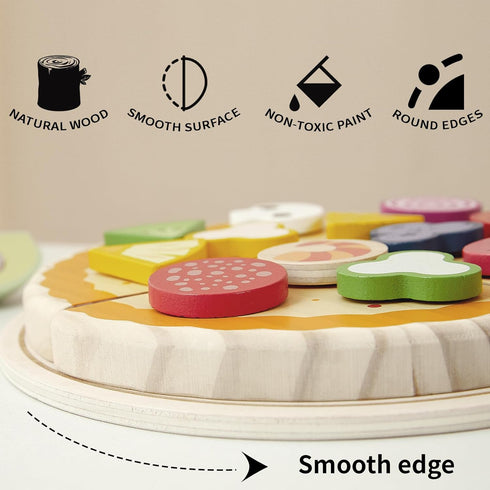 Set, 28 Playset 3+ PairPear Wooden Pizza Cutting Play Food Piece Pretend Play Pizza Toy Kitchen Montessori Kitchen