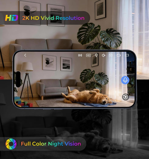 Gyliziex 2K 5G 2.4G Clock Camera, & WiFi Indoor Pet Nanny Cameras with Alarm for Home, Full Color Night Vision, Human