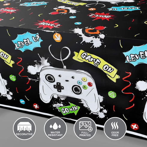 WERNNSAI 2 Pack Video Game Table Cloth, Gamer Birthday Decorations, Gaming Table Cover for Boys Kids, 54'' x 108''