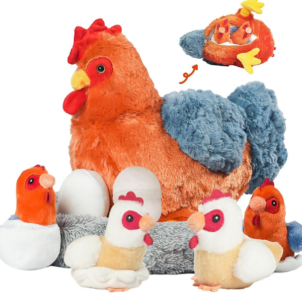 9 in 1 Chicken Stuffed Animal Set, Stuffed Chicken Plush Toy with