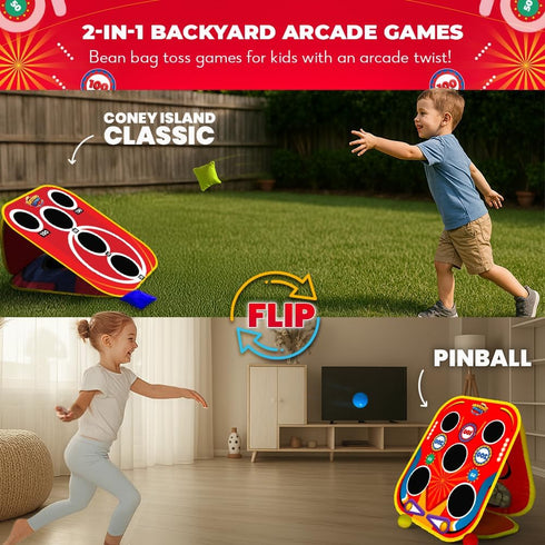 2-in-1 5-Second Setup Swooc Games - Backyard Arcade | Bean Bag Toss Game for Kids w/Carry Bag | & Storage | Outside