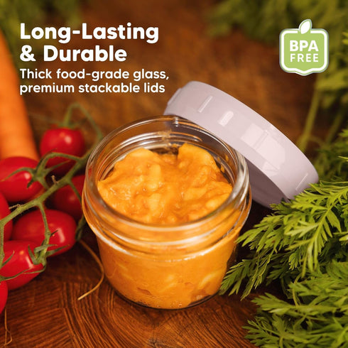 KeaBabies 12pk 4oz Glass Baby Food Containers, Leak-Proof, Microwavable Baby Food Storage Jars (Musk Dusk)