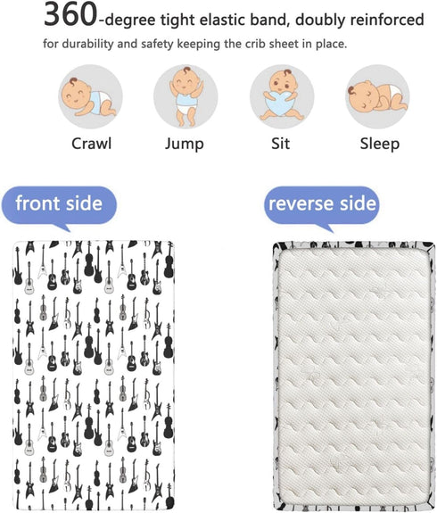 Boy,28 x52,White Music Themed Fitted Crib Sheet,Standard Crib Mattress Fitted Sheet Toddler Bed Mattress Sheets-Baby
