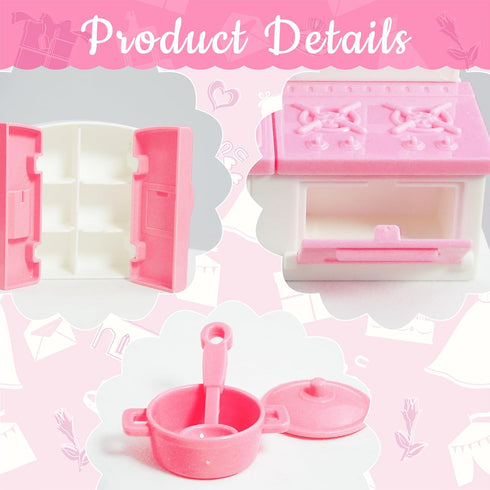 10 Pieces Mini Kitchen Set for Dollhouse - Miniature Kitchen Furniture & Accessories for Kids Doll House