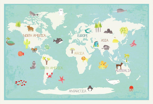 Our World Interactive Map, 16x20 Inch Print, Children's Educational Wall Art Map for Nursery Décor