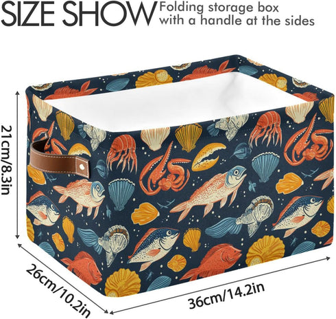 CWUPZAY 1 Pack Fish with Salmon Storage Basket Canvas Fabric Collapsible Storage Bins Box Organizer Waterproof for Home