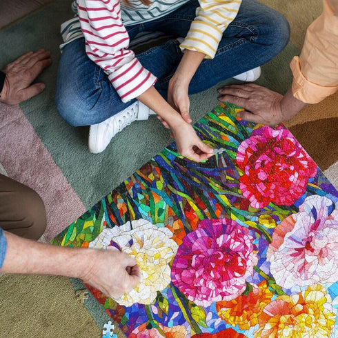 Bgraamiens 1000 Pieces Carnation Stained Glass Puzzle for Adults, Blooming Flowers Art Challenge