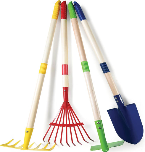 Play22 Kids Garden Tool Set Toy 4-Piece - Shovel, Rake, Hoe, Leaf
