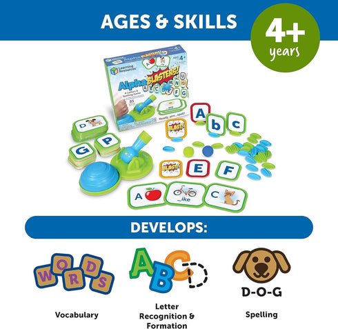 Learning Resources Alphablasters! Letter & Spelling Game - 85 Pieces, Educational Indoor Games for Ages 4+ Toddler