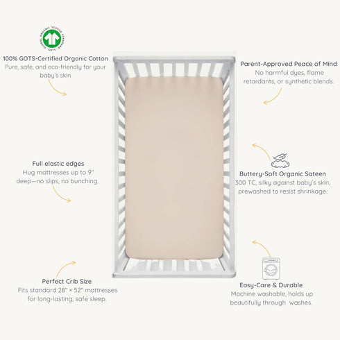 (28"x52", Makemake Organics GOTS Certified Organic Cotton Fitted Crib Sheet Soft Breathable Taupe)